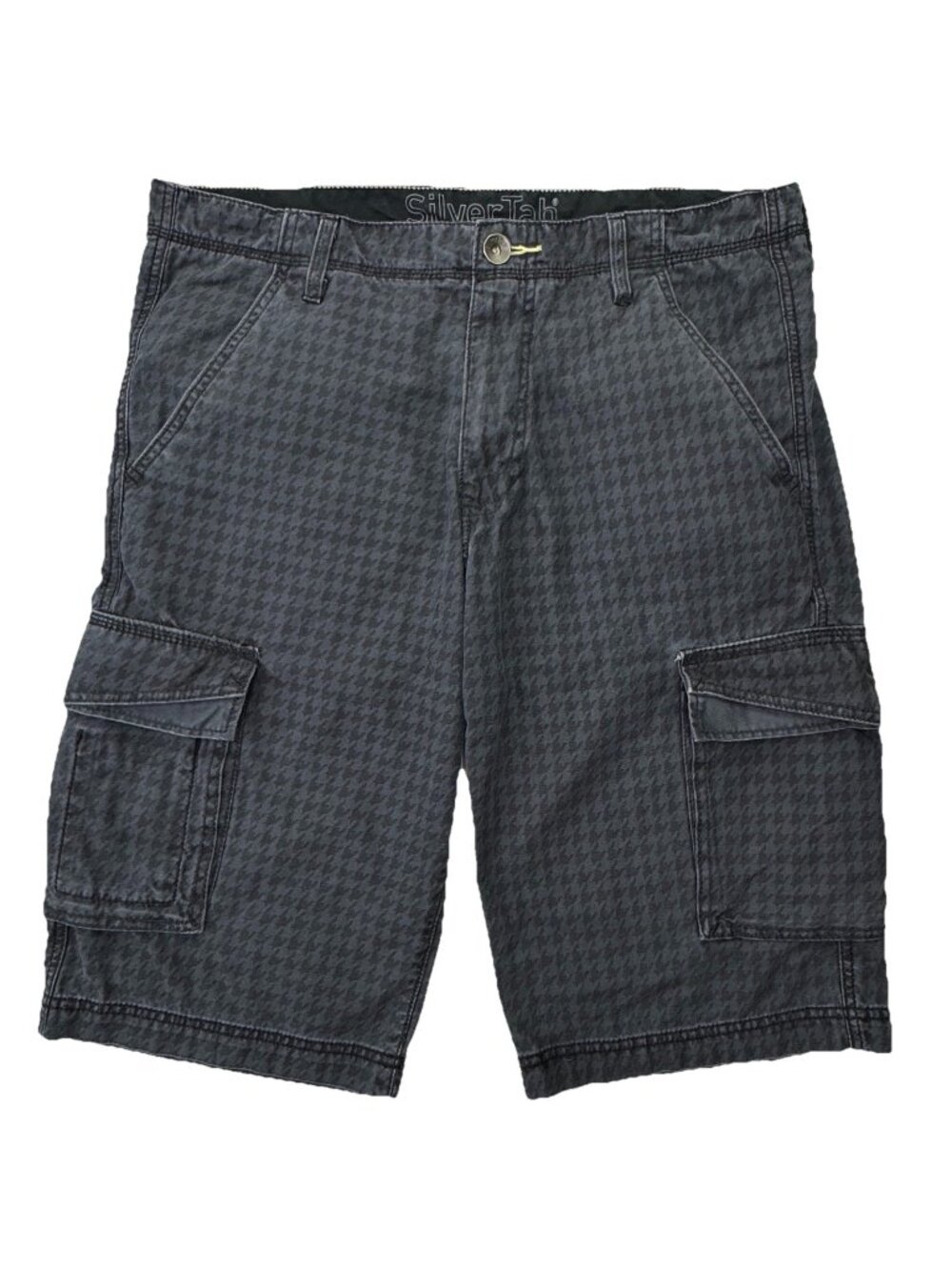 VTG Levi's SilverTab Cargo Shorts Sz 33 Gray Black Houndstooth Baggy Long Skater